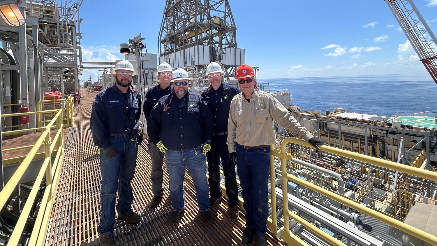 bp team members on an offshore platform in the Gulf of America